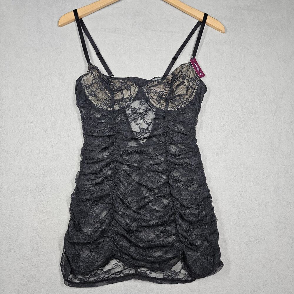 Adore Me Lingerie Womens Medium Cheyenne Black Lace Ruched Underwire